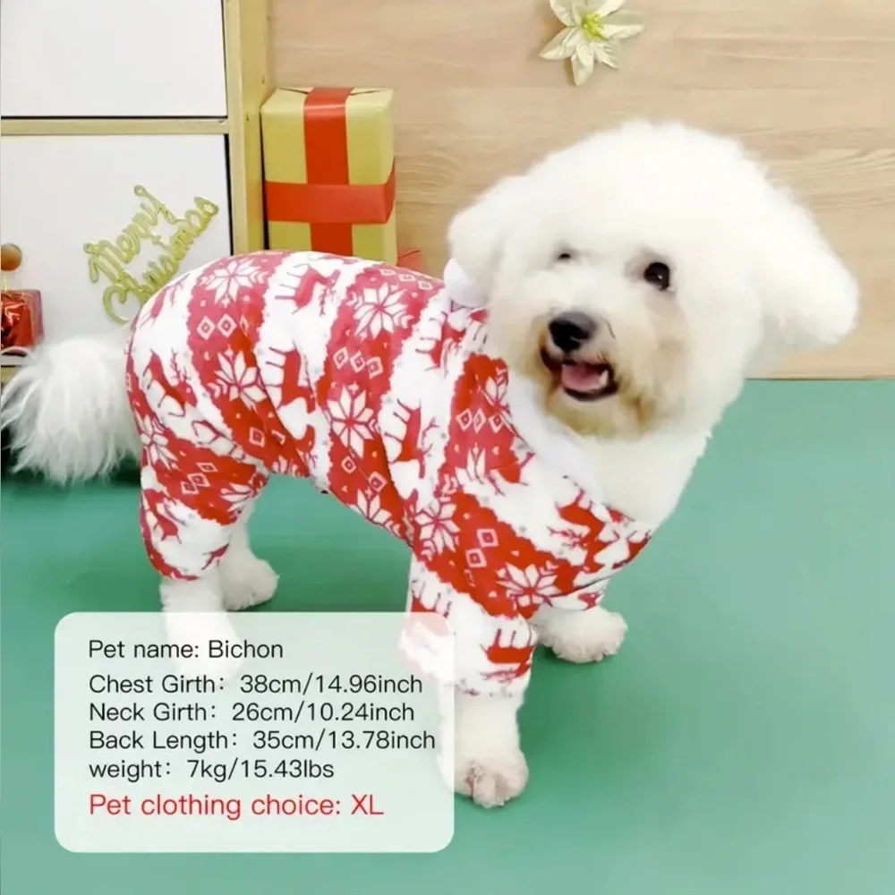 1pc Pet Christmas Reindeer Graphic Pajamas Hooded Jumpsuit For Puppy